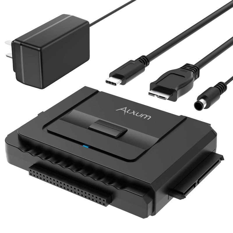 Alxum USB 3.0 to IDE SATA Converter, for Universal 2.5 & 3.5 inches SATA HDD SDD & IDE HDD Drives, Hard Drive Adapter with 12V 2A Power Adapter and USB 3.0 Cable (Type C) - Image 1